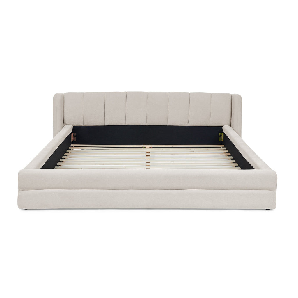 Queen Size Upholstered Bed Frame with Thick Fabric, Chenille Fabric Grounded Queen Size Platform Bed with Headboard and Solid Frame(87''*67''*23.5'')