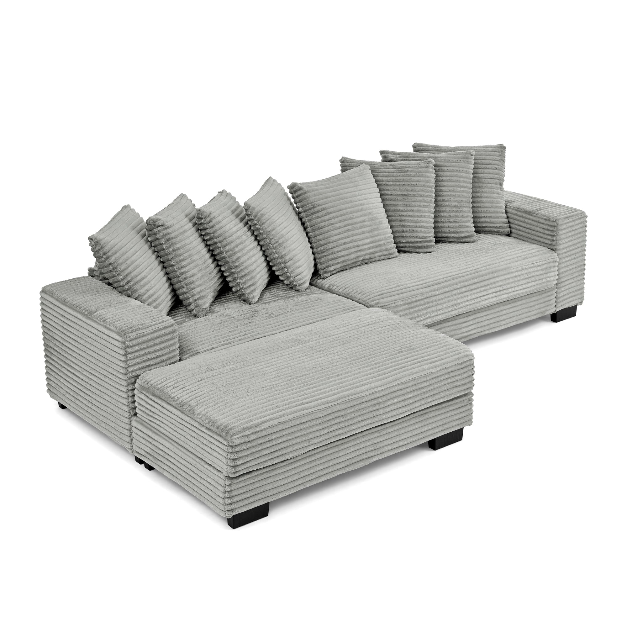 Corduroy Tufted Upholstered Sleeper Sectional Sofa, L-Shaped Modular Convertible Sofa , Can freely change the position of the footrests(Assembly is required)
