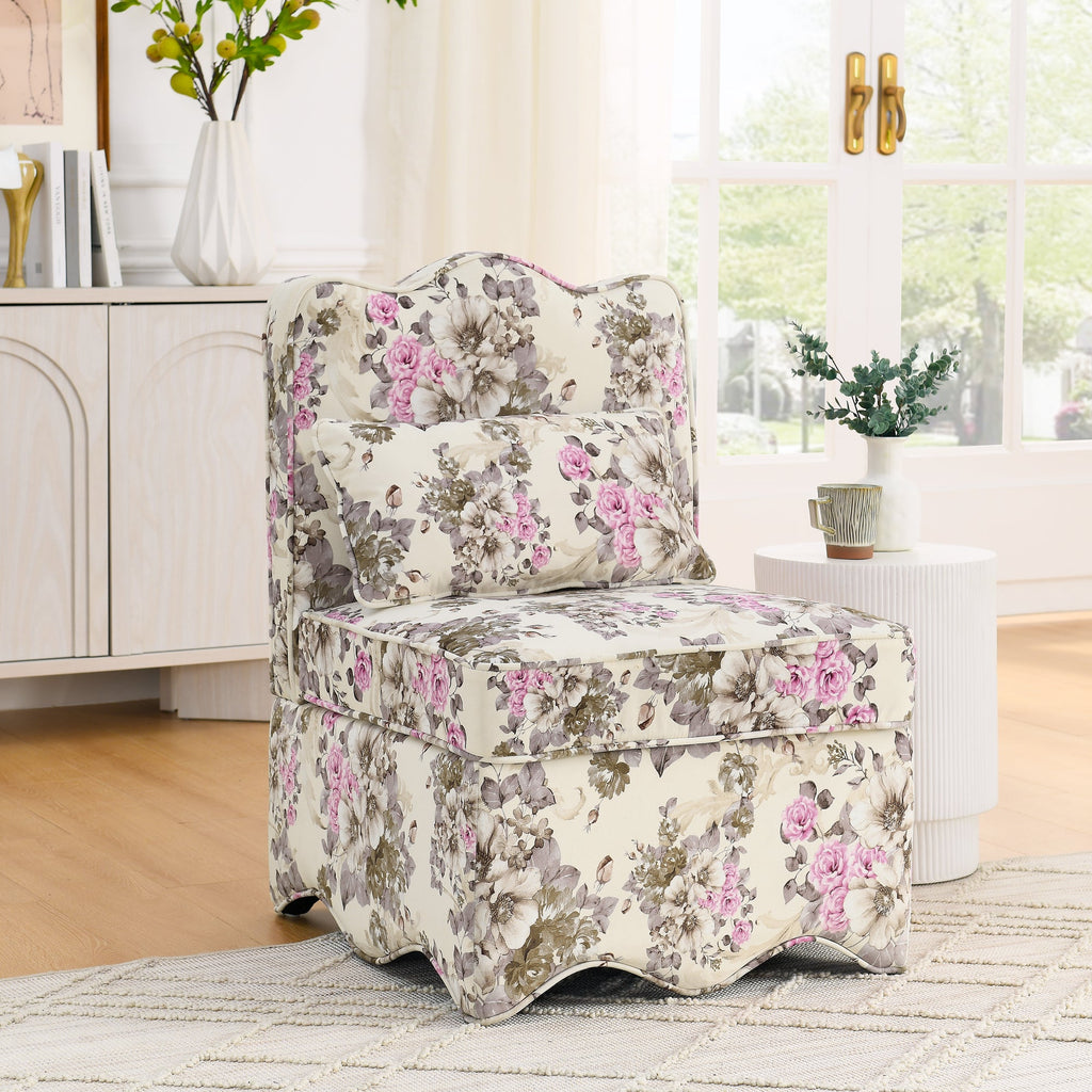 Flannel Single Dining Chair with Soft Cushion & Backrest, No Armrests, Matching Pillow for Waist Support, Ideal for Living Room