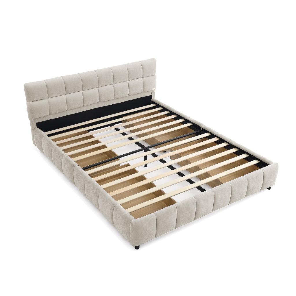 Queen Size Upholstered Bed ,comfortable upholstered bed frame, Chenille fabric, with headboard and solid bed frame. With drawer for storage