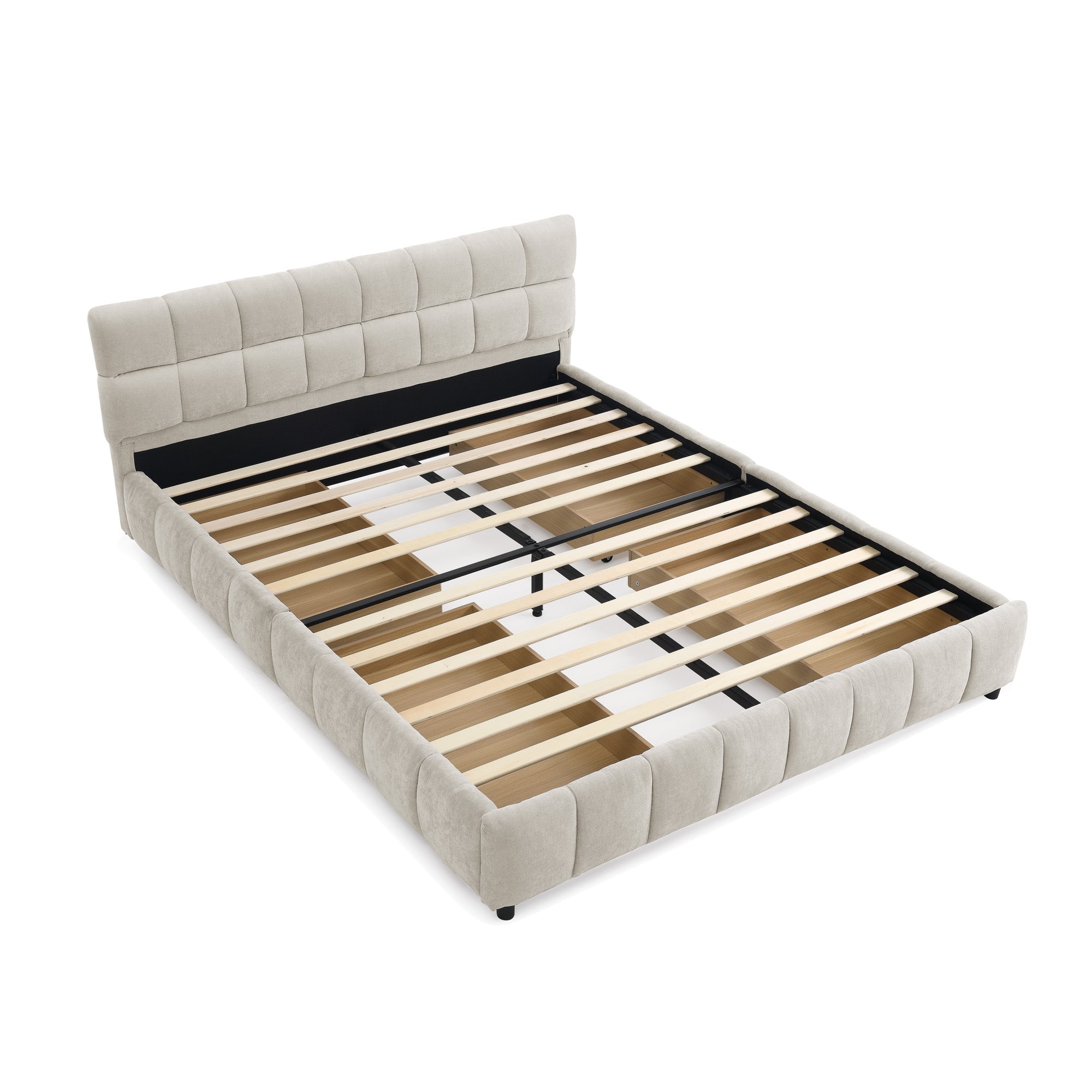 Queen Size Upholstered Bed ,comfortable upholstered bed frame, Chenille fabric, with headboard and solid bed frame. With drawer for storage