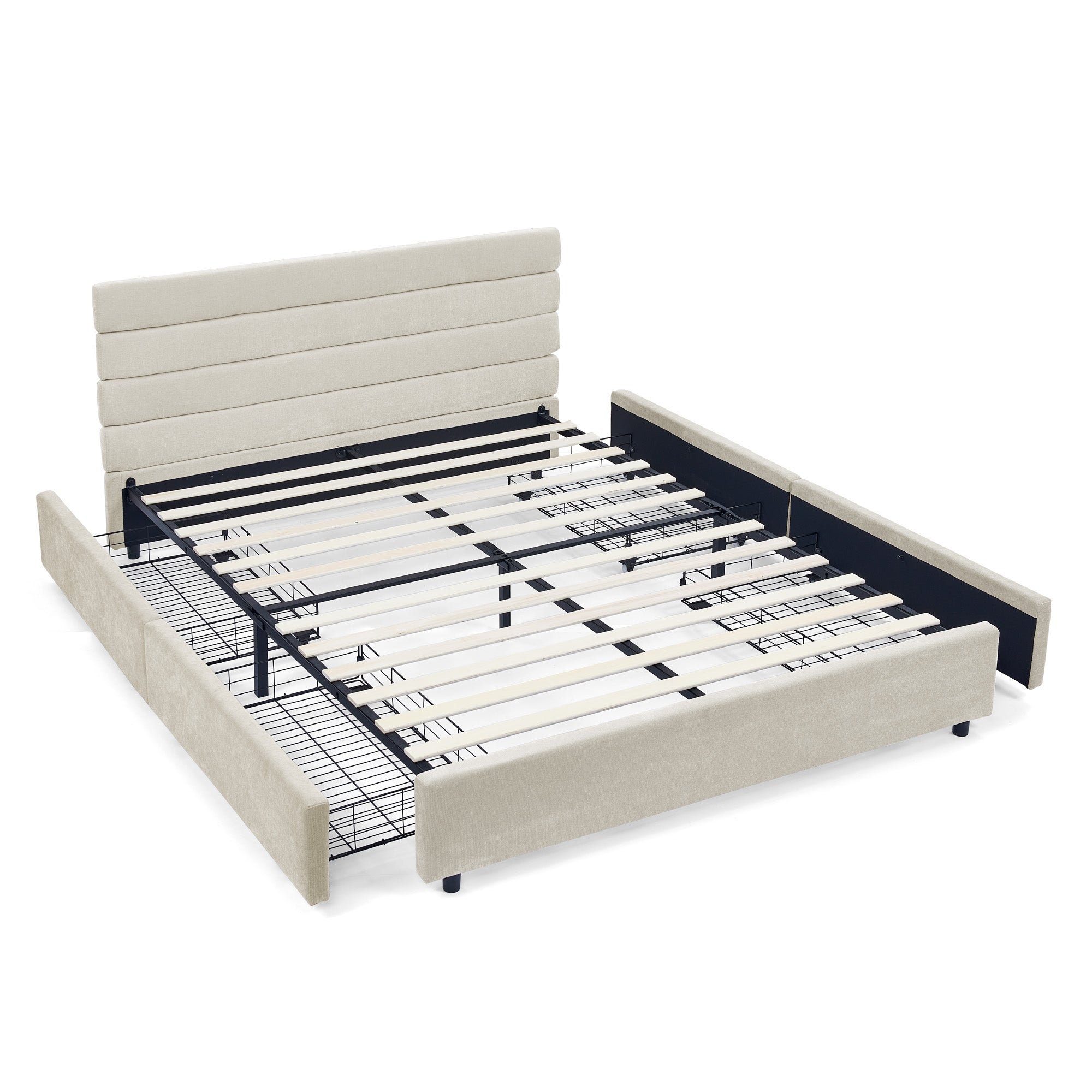Queen size cushioned bed, comfortable cushioned bed frame, headboard and solid bed frame -  (85 "x 66" x 36 ")