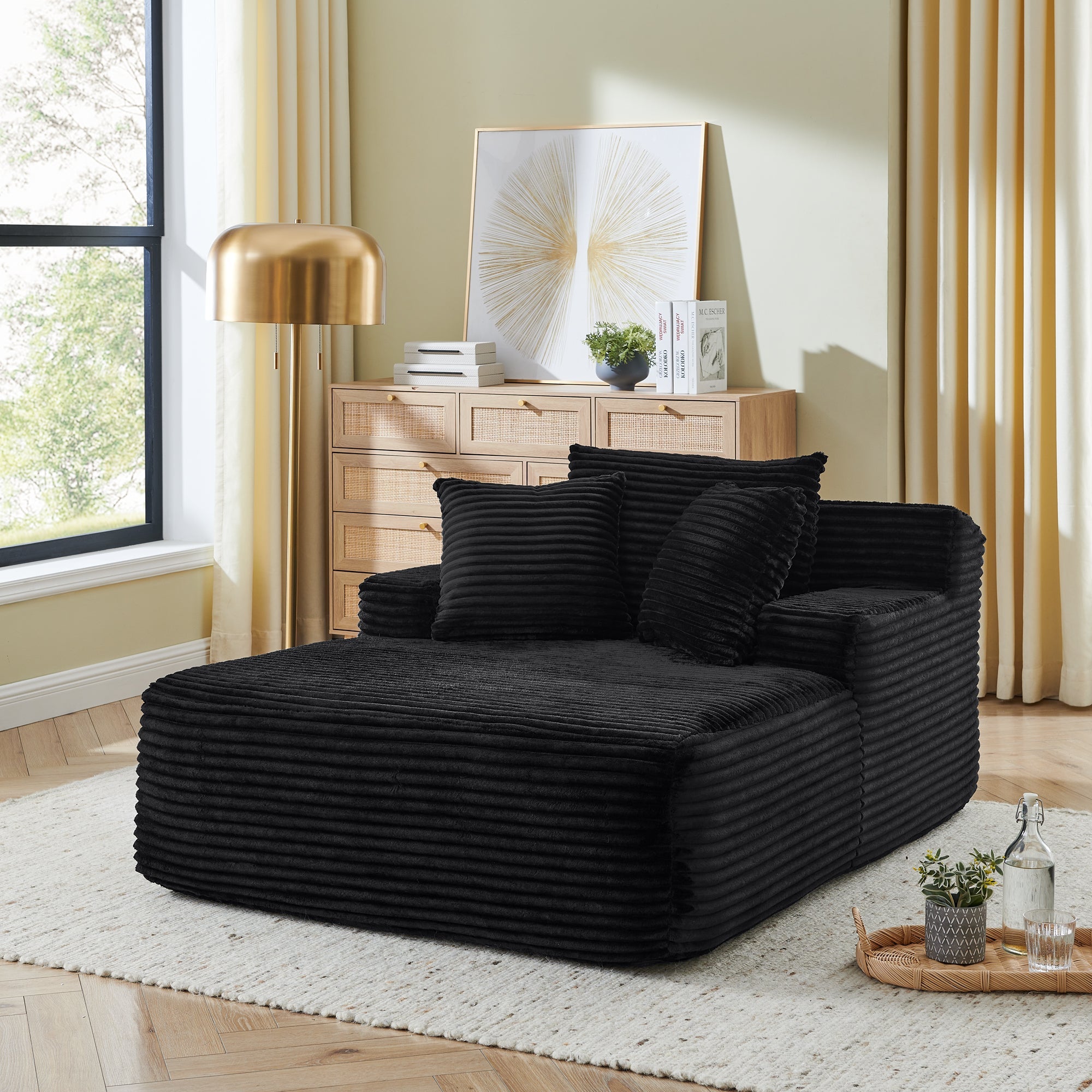 Single lazy sofa lounge chair, no assembly required, made of velvet fabric, fluffy modern single lounge chair, used for indoor living rooms and bedrooms