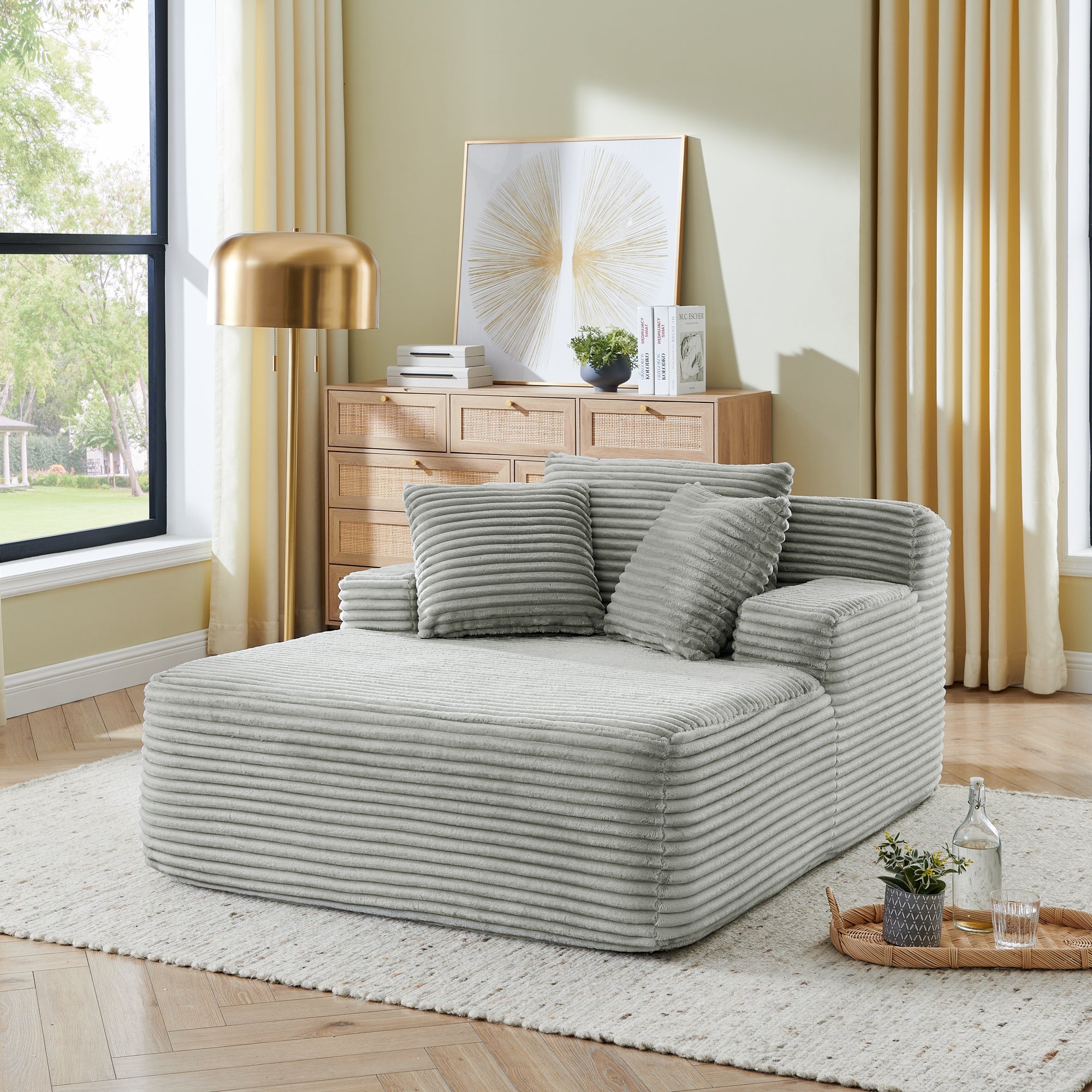 Single lazy sofa lounge chair, no assembly required, made of velvet fabric, fluffy modern single lounge chair, used for indoor living rooms and bedrooms