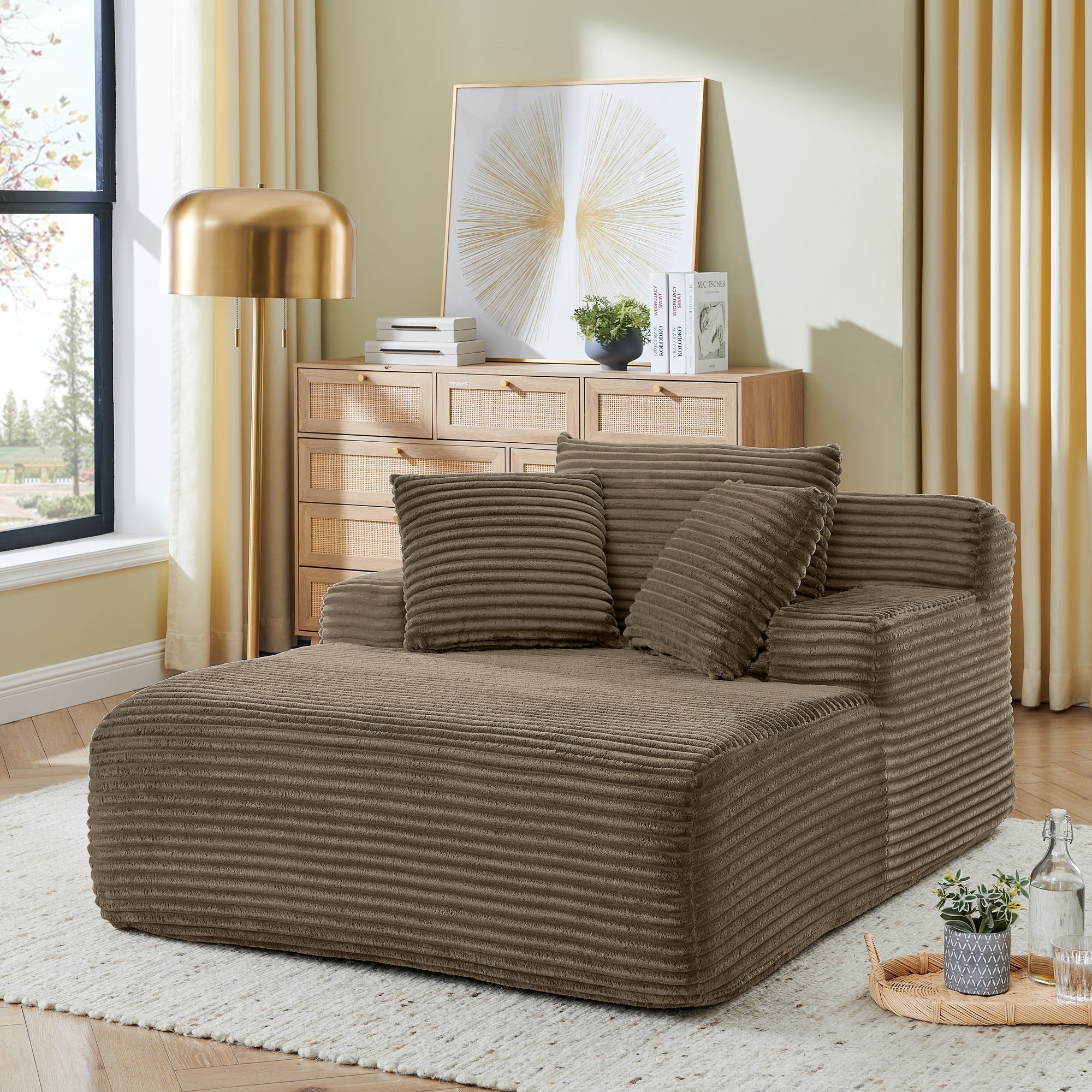 Single lazy sofa lounge chair, no assembly required, made of velvet fabric, fluffy modern single lounge chair, used for indoor living rooms and bedrooms