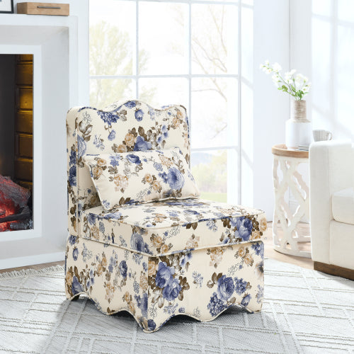 Flannel Single Dining Chair with Soft Cushion & Backrest, No Armrests, Matching Pillow for Waist Support, Ideal for Living Room
