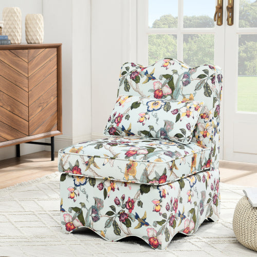 Flannel Single Dining Chair with Soft Cushion & Backrest, No Armrests, Matching Pillow for Waist Support, Ideal for Living Room
