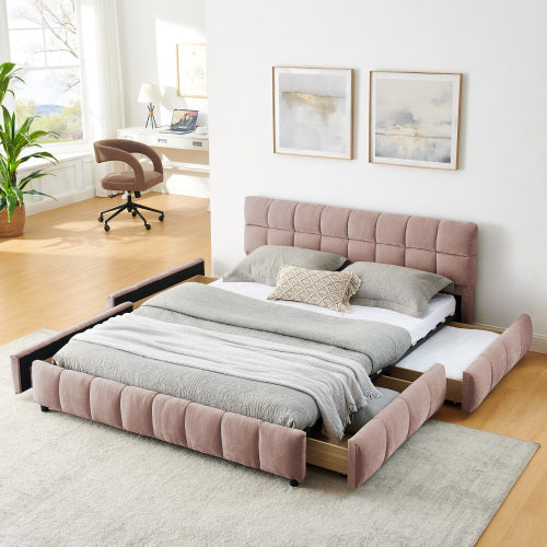 Queen Size Upholstered Bed ,comfortable upholstered bed frame, Chenille fabric, with headboard and solid bed frame. With drawer for storage
