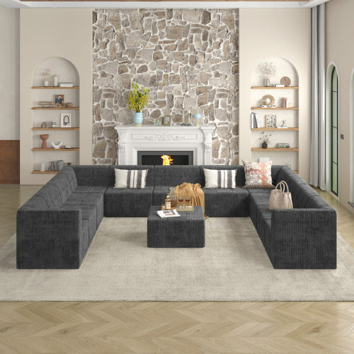 U-Shaped Modular Sectional Sofa, DIY Compressed Corduroy Couch, Modern Minimalist Sleeper Sofa for Living Room & Bedroom, Comfy & Space-Efficient