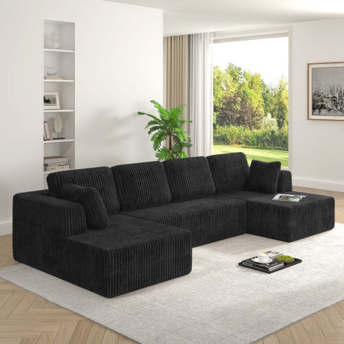 Modern U-Shaped Modular Sofa, Compressed Corduroy Sectional Couch, Convertible Sleeper Sofa for Bedroom,Living Room,Comfortable