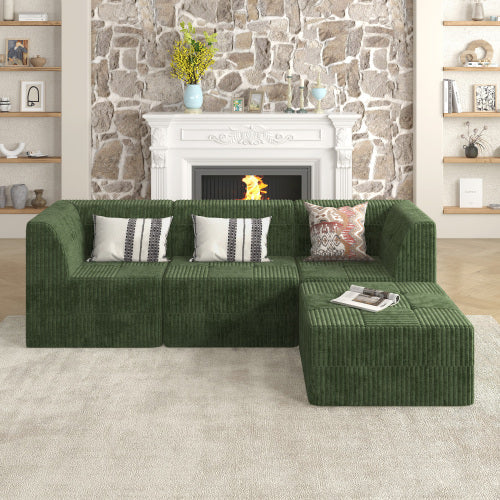 L-Shape Modular Sectional Sofa, DIY Compressed Corduroy Couch in Modern Minimalist Style, Space-Efficient Sleeper Sofa for Living Room and Bedroom