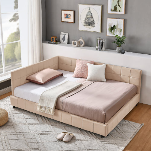 Full Size Upholstered Tufted Bed Frame with Sofa Backrest & Armrests, Velvet Full Bed for Bedroom & Living Room, Comfortable & Stylish Design
