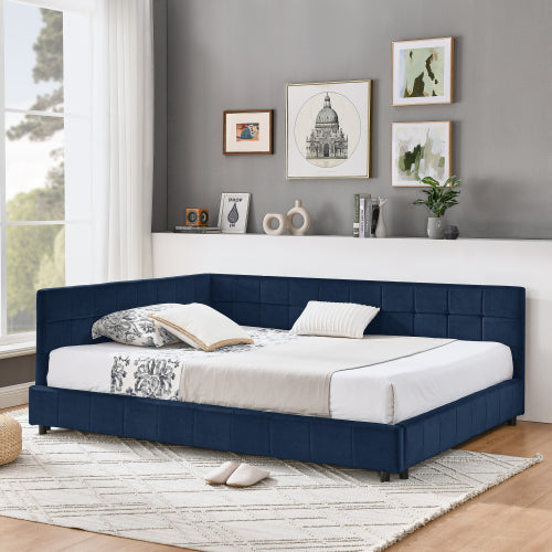 Full Size Upholstered Tufted Bed Frame with Sofa Backrest & Armrests, Velvet Full Bed for Bedroom & Living Room, Comfortable & Stylish Design