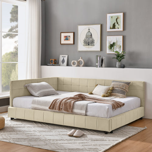 Full Size Upholstered Tufted Bed Frame with Sofa Backrest & Armrests, Velvet Full Bed for Bedroom & Living Room, Comfortable & Stylish Design