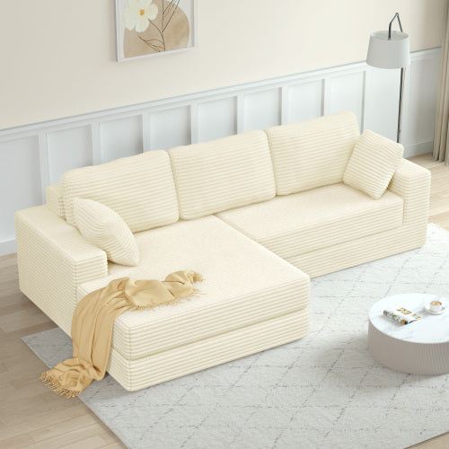 Left Sofa Seat, L-Shape Modular Sectional Sofa, Compressed Corduroy Couch in Modern Minimalist Style, Unfolds into a Bed, Comfy and Space-Efficient for Bedroom