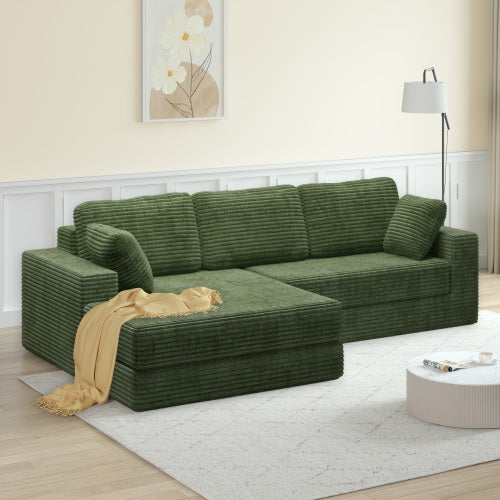 Left Sofa Seat, L-Shape Modular Sectional Sofa, Compressed Corduroy Couch in Modern Minimalist Style, Unfolds into a Bed, Comfy and Space-Efficient for Bedroom