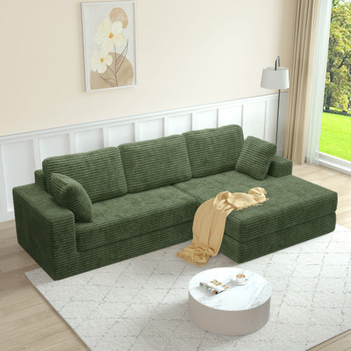 Right Sofa Seat, L-Shape Modular Sectional Sofa, Compressed Corduroy Couch in Modern Minimalist Style, Unfolds into a Bed, Space-Efficient and Comfy for Bedroom