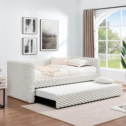 Twin Size Daybed, Upholstered sofa bed,The bottom pulls out to form a bed ,Plaid corduroy fabric(86"*43.5"*34")
