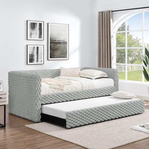 Twin Size Daybed, Upholstered sofa bed,The bottom pulls out to form a bed ,Plaid corduroy fabric(86"*43.5"*34")