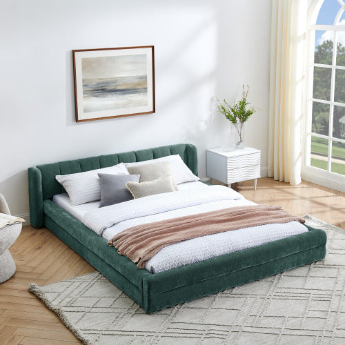 Queen Size Upholstered Bed Frame with Thick Fabric, Chenille Fabric Grounded Queen Size Platform Bed with Headboard and Solid Frame(87''*67''*23.5'')