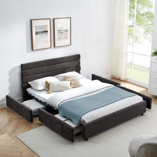 Queen size cushioned bed, comfortable cushioned bed frame, headboard and solid bed frame -  (85 "x 66" x 36 ")