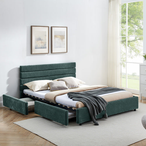 Queen size cushioned bed, comfortable cushioned bed frame, headboard and solid bed frame -  (85 "x 66" x 36 ")