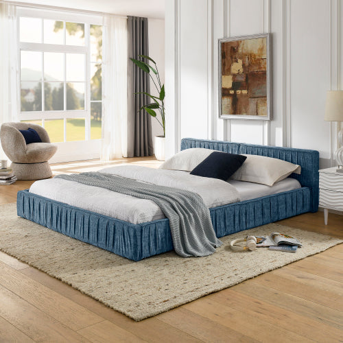 Queen Size Upholstered Bed Frame with Chenille fabric with pleated design,Grounded Queen Size Platform Bed with Headboard and Solid Frame. No Box Spring Needed(88"*67"*23.5")