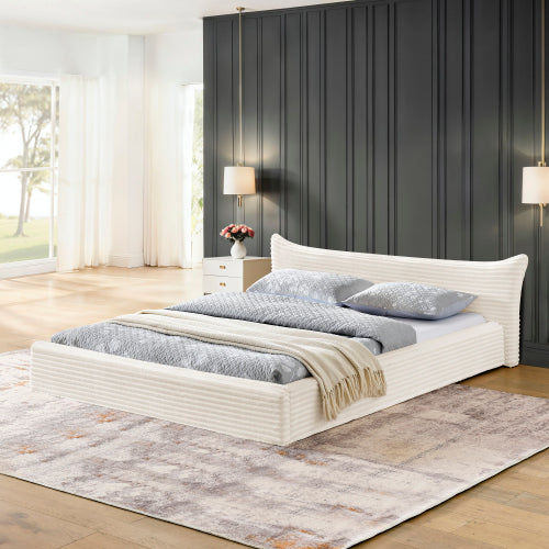 Queen Size Upholstered Bed FrameAnd velvet fabric,Grounded Platform Bed with Decorative Curved Headboard and Solid Wood Frame, No Box Spring Required(68''*87.75''*24.25'')