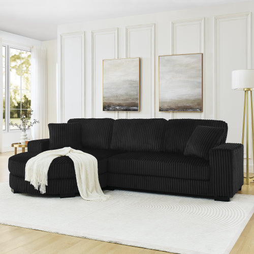 Corduroy Tufted Upholstered Sleeper Sectional Sofa, L-Shaped Modular Convertible Sofa , The arc-shaped footstool can be placed freely on the left