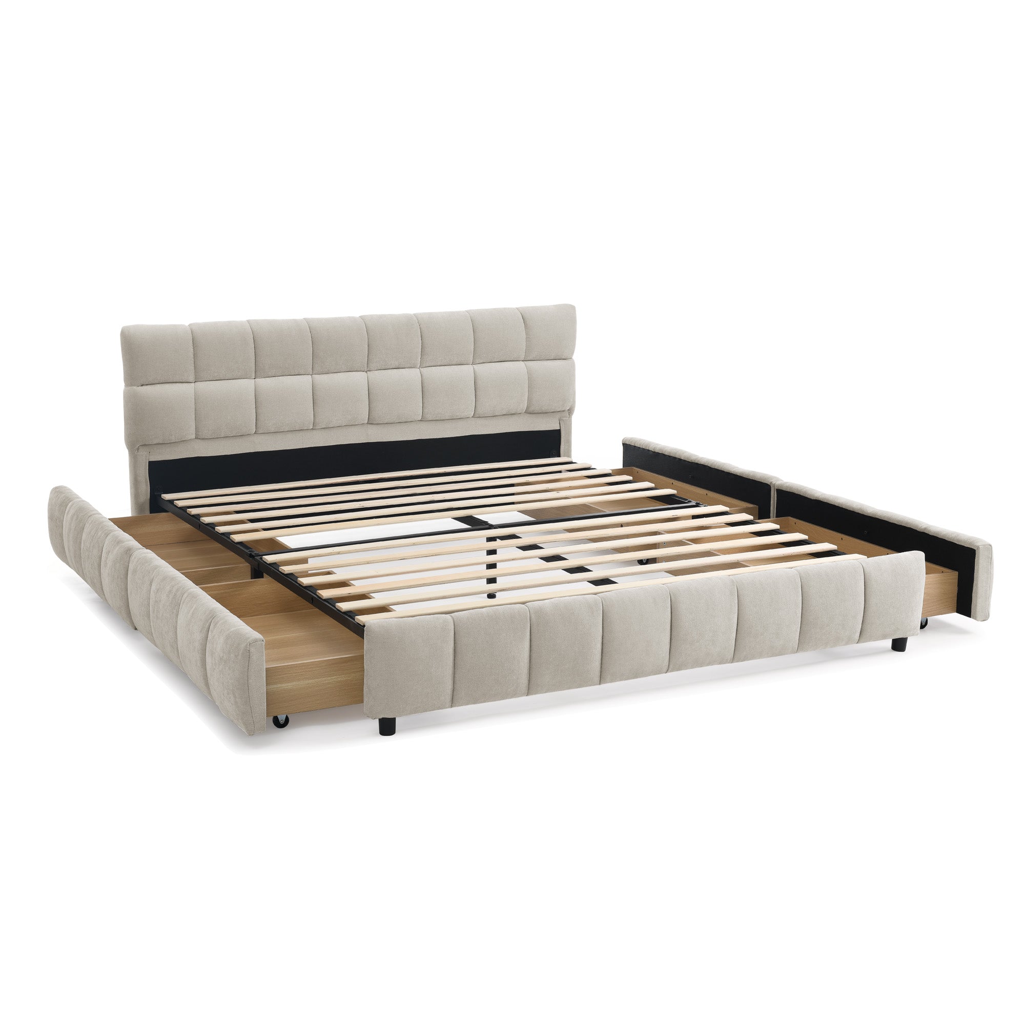Queen Size Upholstered Bed ,comfortable upholstered bed frame, Chenille fabric, with headboard and solid bed frame. With drawer for storage