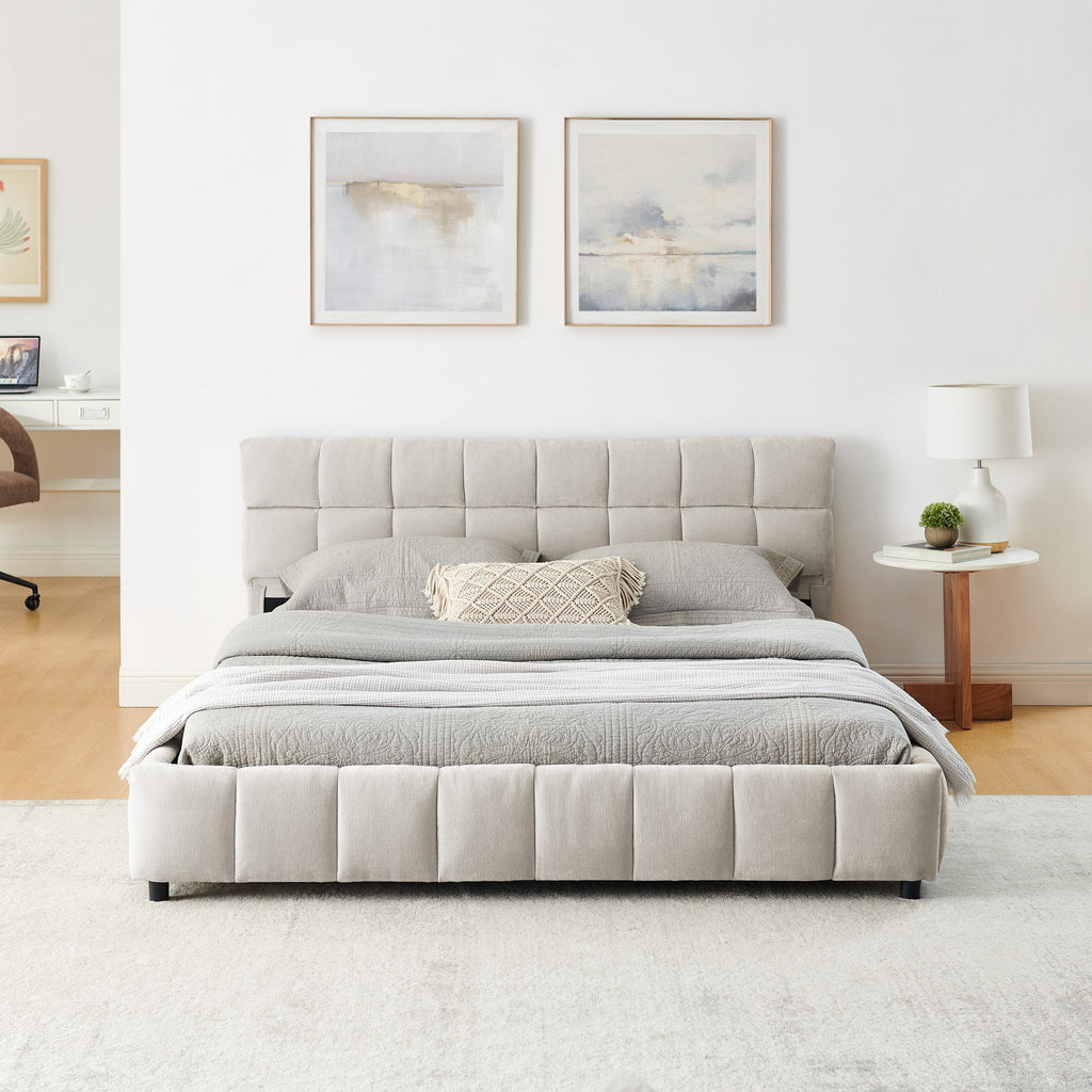 Queen Size Upholstered Bed ,comfortable upholstered bed frame, Chenille fabric, with headboard and solid bed frame. With drawer for storage