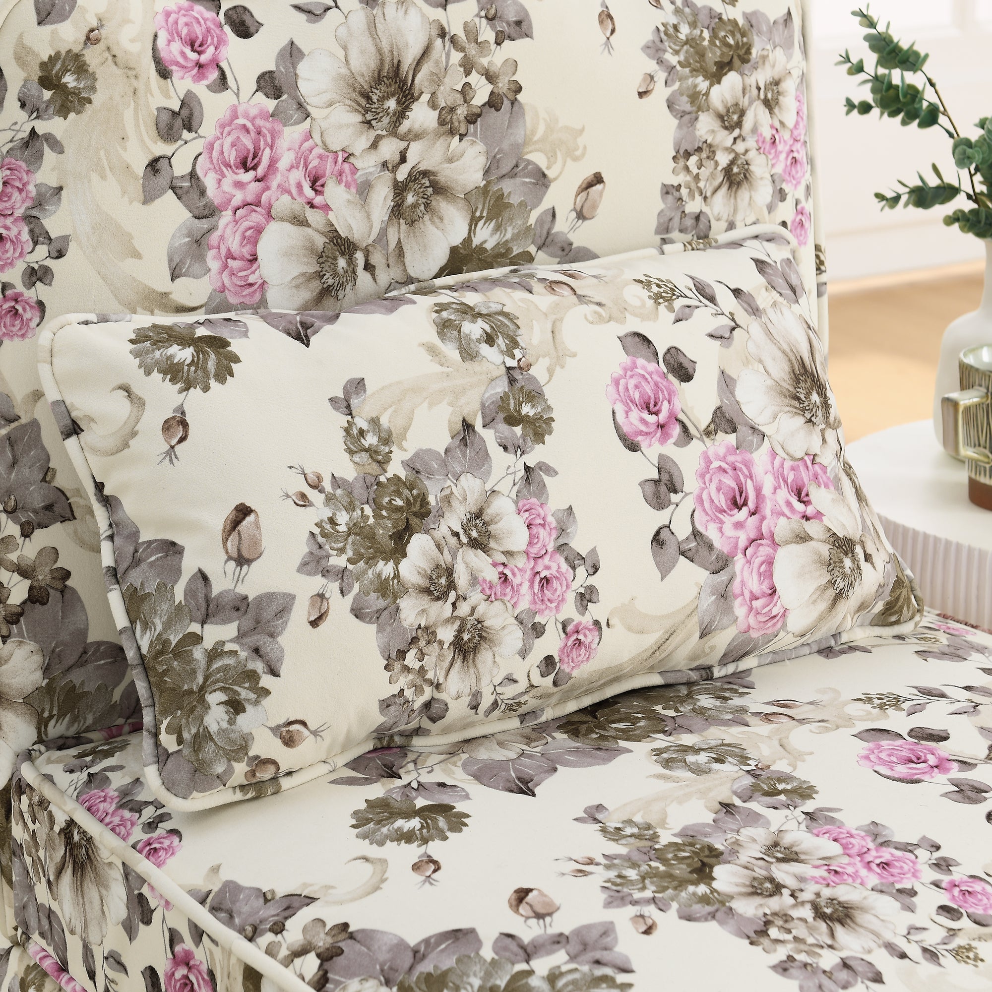 Flannel Single Dining Chair with Soft Cushion & Backrest, No Armrests, Matching Pillow for Waist Support, Ideal for Living Room