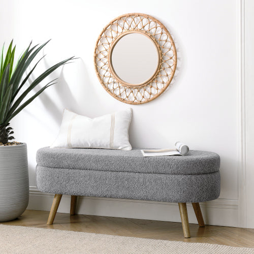 Large Capacity Ottoman Storage Stool with Oval Design & Rubber Wood Legs, Multi-Functional Chair with Storage for Living Room