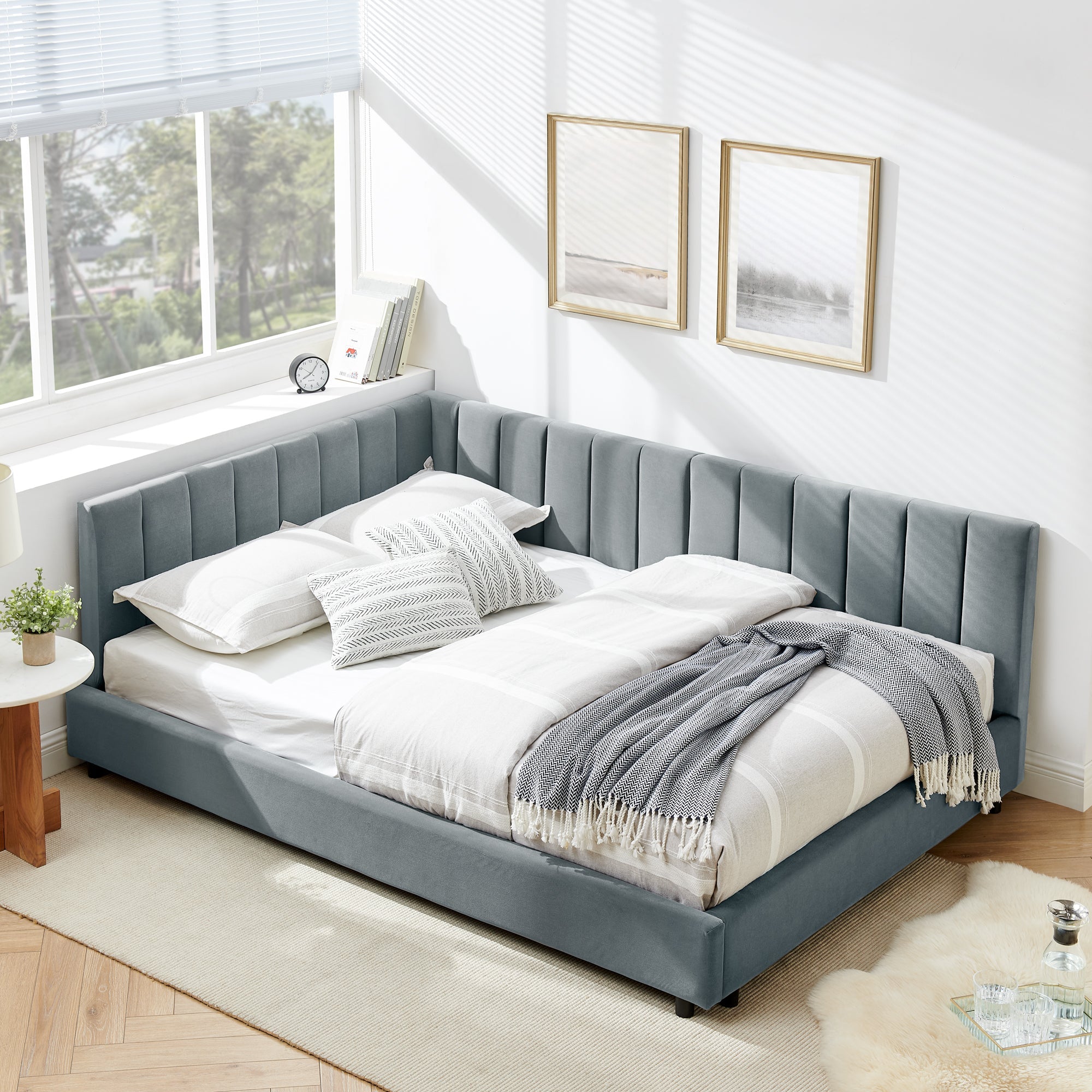 Full Size Upholstered Tufted Bed Frame, Sofa Bed Frame with Comfortable Backrest and Armrests, Full Size Bed for Bedroom, Living Room,Velvet(81''*60''*29.5'')