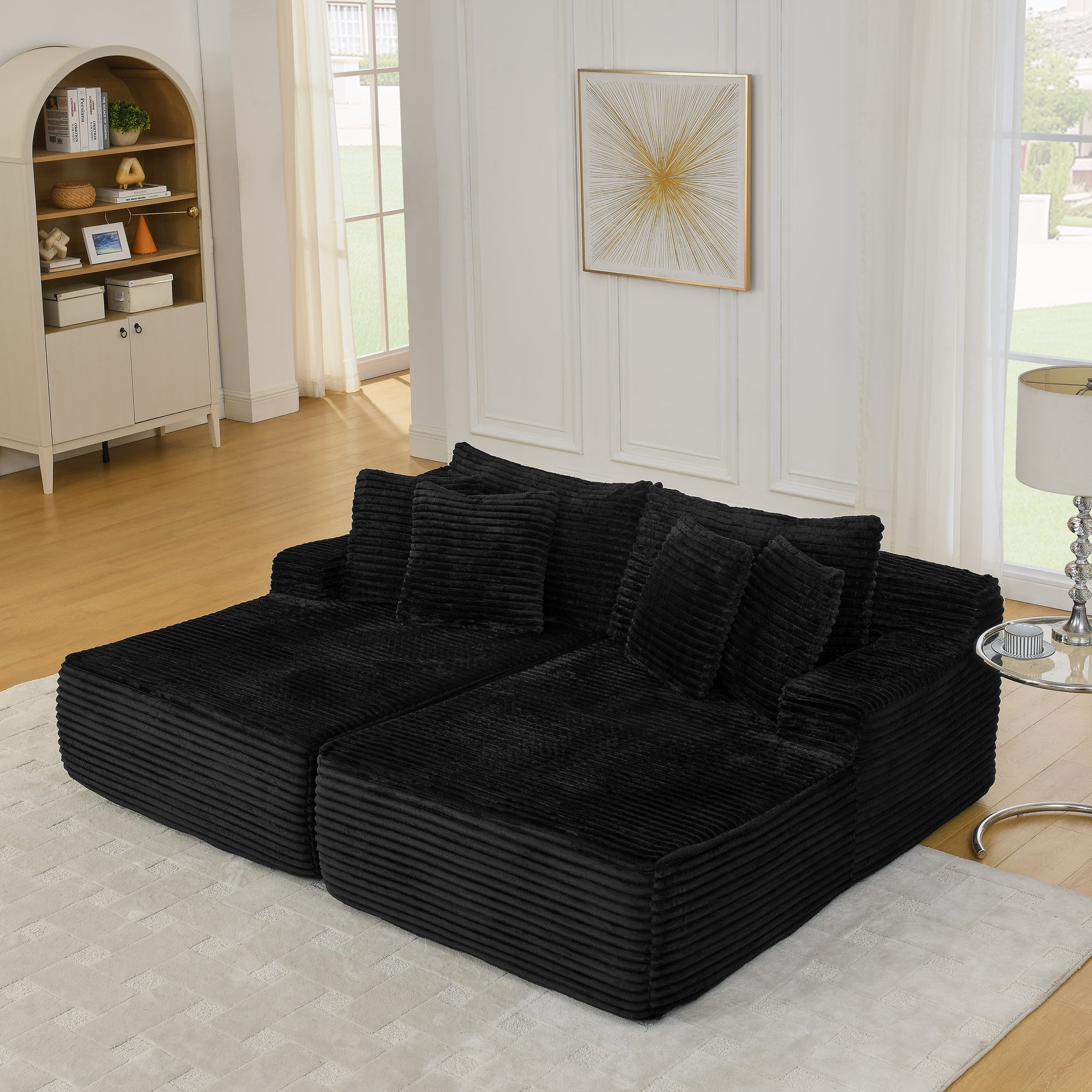 Two-seater lazy sofa lounge chair,Compressed sofa no assembly required, made of velvet fabric, fluffy modern lounge chair, used for indoor living rooms and bedrooms