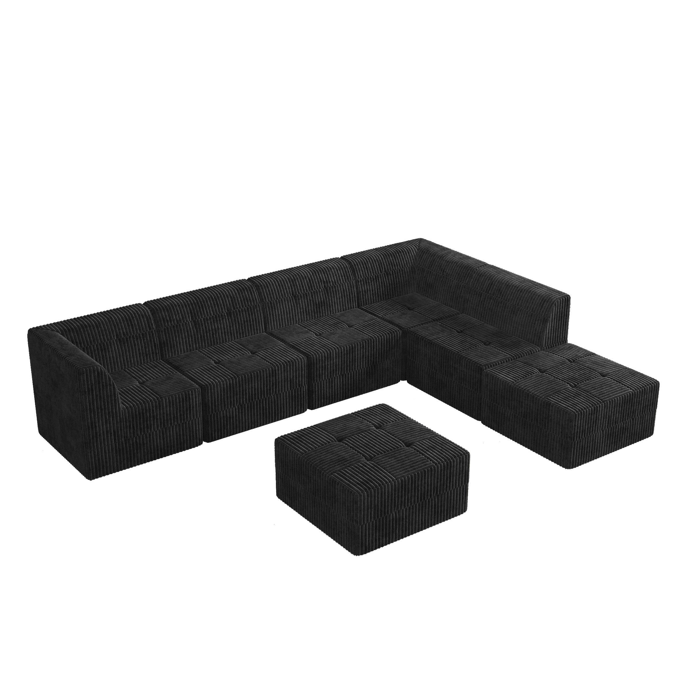 L shape Modular Sectional Sofa,DIY Compressed Sectional Sofa Modern Minimalist Style Corduroy Couch, Sleeper Sofa for Living Room, Bedroom, Comfy Compressed Sofa Couch Space-Efficient Design