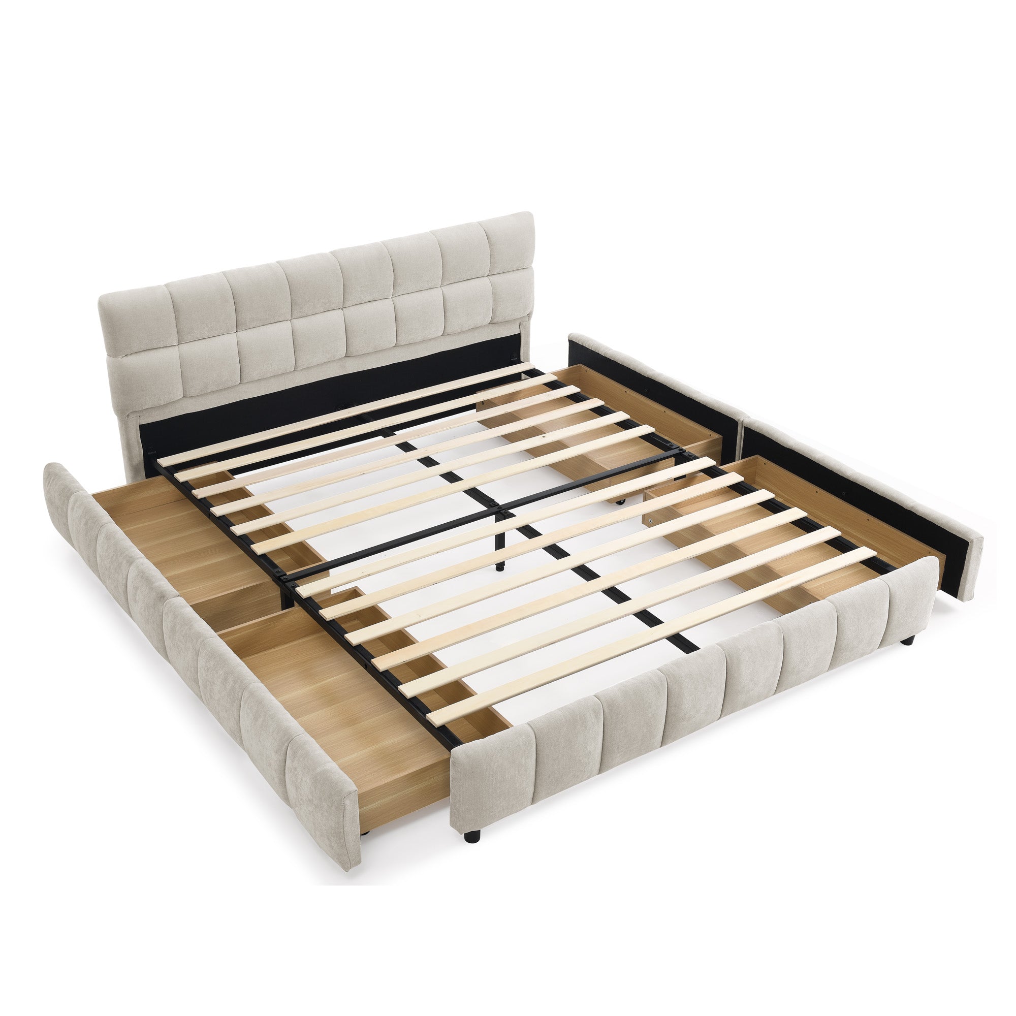 Queen Size Upholstered Bed ,comfortable upholstered bed frame, Chenille fabric, with headboard and solid bed frame. With drawer for storage