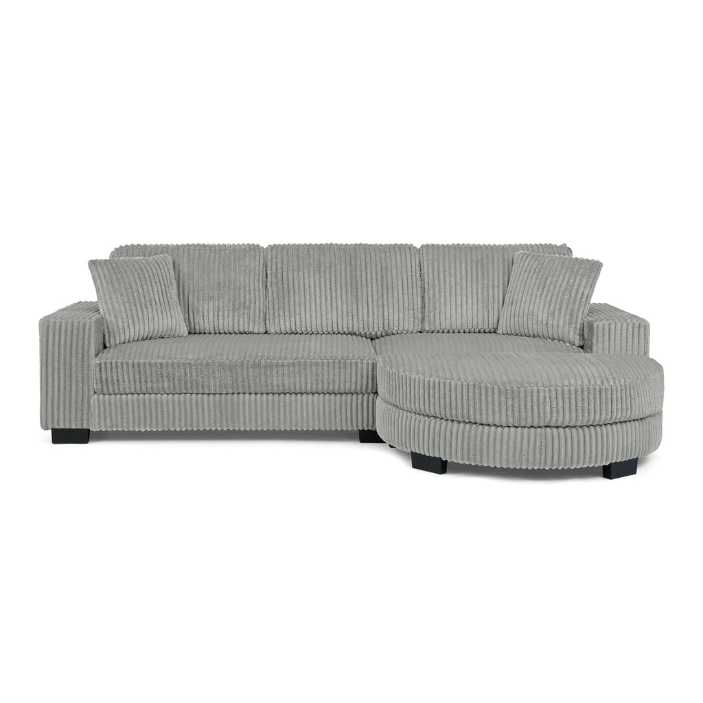 Corduroy Tufted Upholstered Sleeper Sectional Sofa, L-Shaped Modular Convertible Sofa , The arc-shaped footstool can be placed freely on the left