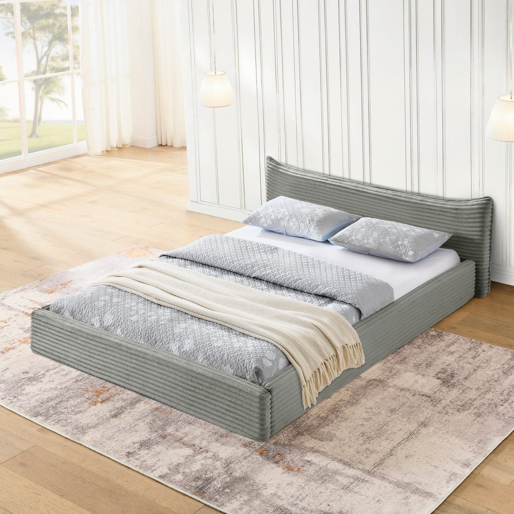 Queen Size Upholstered Bed FrameAnd velvet fabric,Grounded Platform Bed with Decorative Curved Headboard and Solid Wood Frame, No Box Spring Required(68''*87.75''*24.25'')