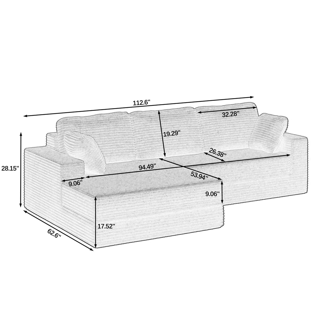 Left Sofa Seat, L-Shape Modular Sectional Sofa, Compressed Corduroy Couch in Modern Minimalist Style, Unfolds into a Bed, Comfy and Space-Efficient for Bedroom