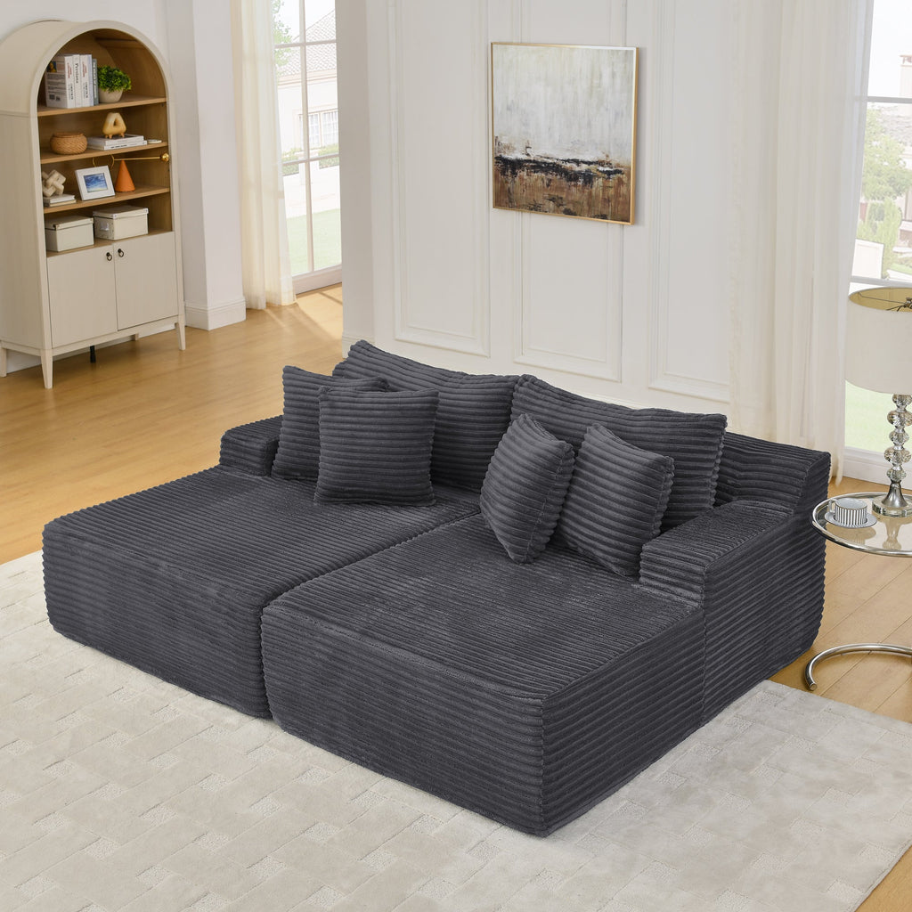 Two-seater lazy sofa lounge chair,Compressed sofa no assembly required, made of velvet fabric, fluffy modern lounge chair, used for indoor living rooms and bedrooms