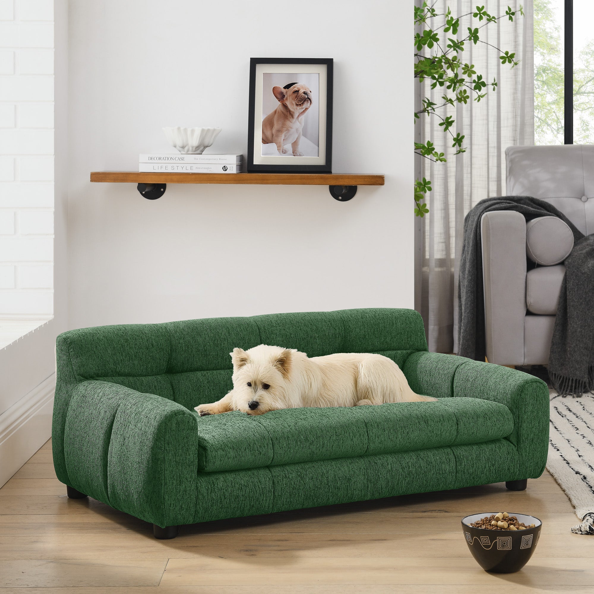 Soft and comfortable pet sofa with backrest and armrests, suitable for modern rectangular pet sofas for small and medium-sized dogs