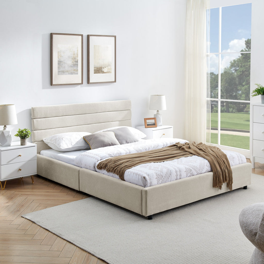 Queen size cushioned bed, comfortable cushioned bed frame, headboard and solid bed frame -  (85 "x 66" x 36 ")