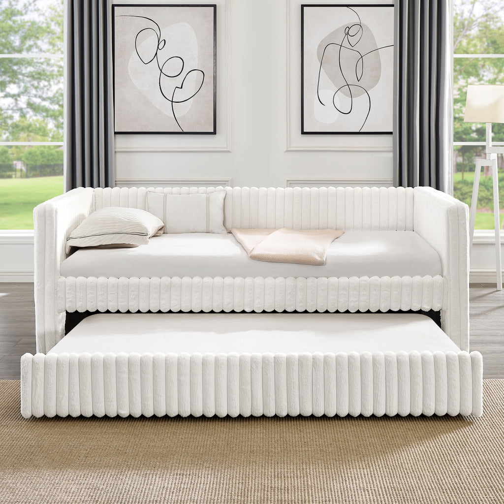 Twin Size Daybed, Upholstered sofa bed,The bottom pulls out to form a bed ,Plaid corduroy fabric(86"*43.5"*34")
