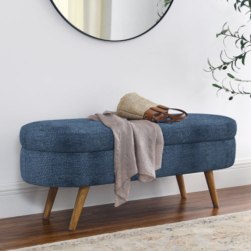 Large Capacity Ottoman Storage Stool with Oval Design & Rubber Wood Legs, Multi-Functional Chair with Storage for Living Room