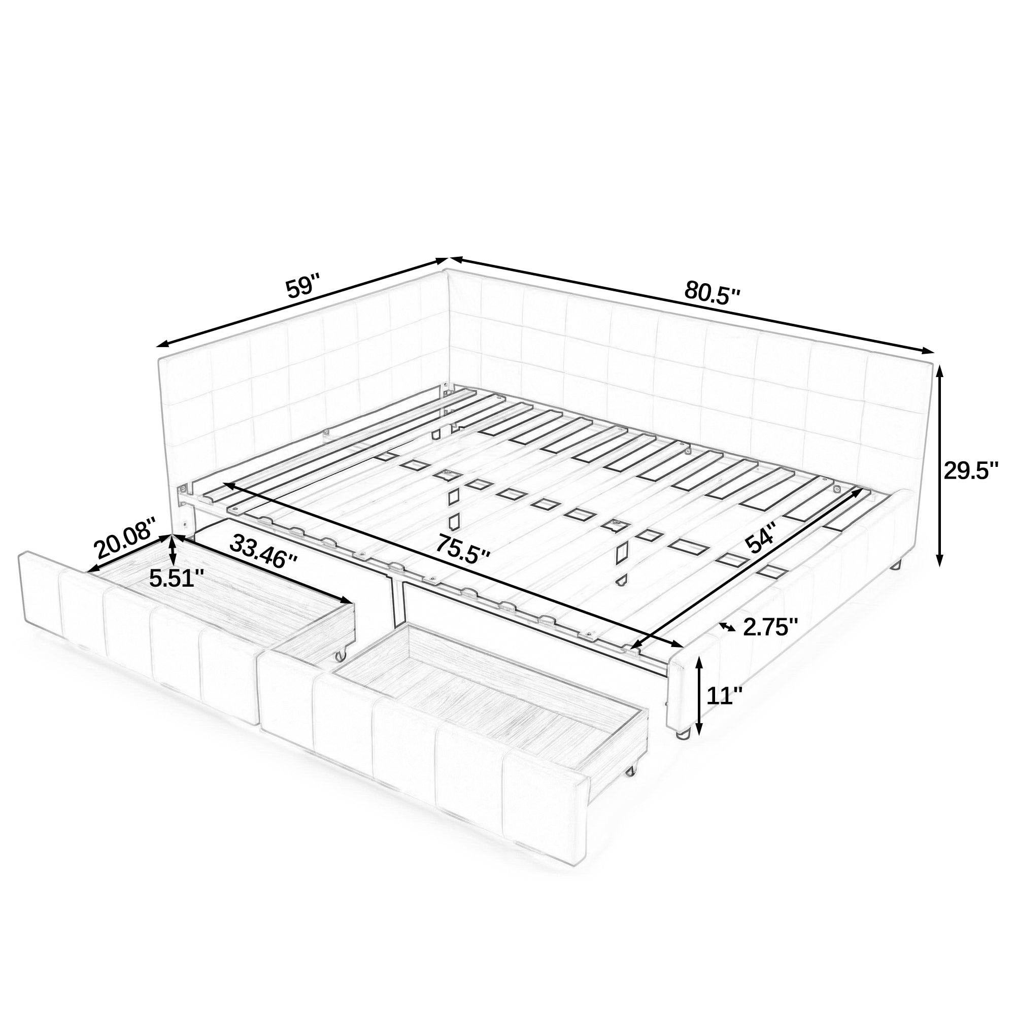 Full Size Storage Upholstered Tufted Bed Frame, Sofa Bed Frame with Comfortable Backrest and Armrests, Full Size Bed for Bedroom, Living Room,Velvet