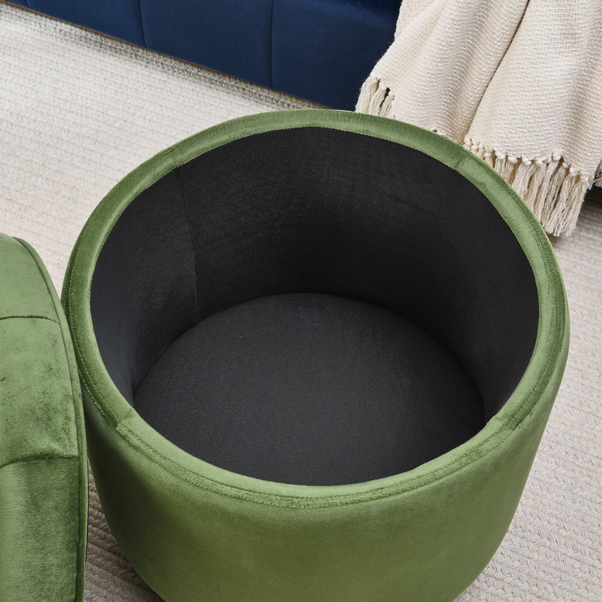 Round Storage Ottoman, multi-functional round flannel button Ottoman, lid can be turned over as a table top, with storage space