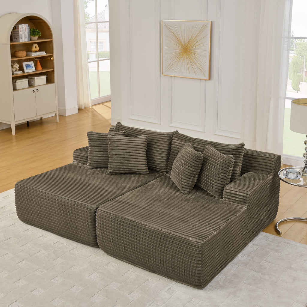 Two-seater lazy sofa lounge chair,Compressed sofa no assembly required, made of velvet fabric, fluffy modern lounge chair, used for indoor living rooms and bedrooms