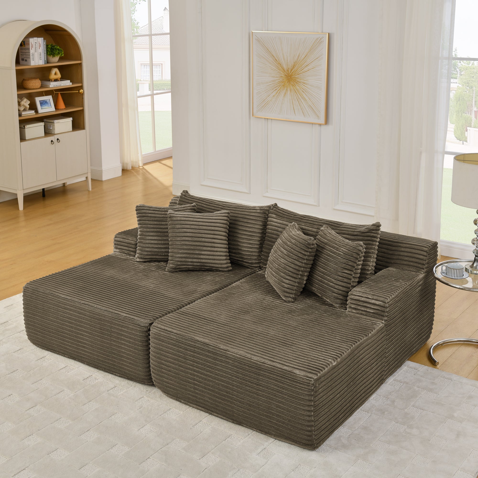 Two-seater lazy sofa lounge chair,Compressed sofa no assembly required, made of velvet fabric, fluffy modern lounge chair, used for indoor living rooms and bedrooms
