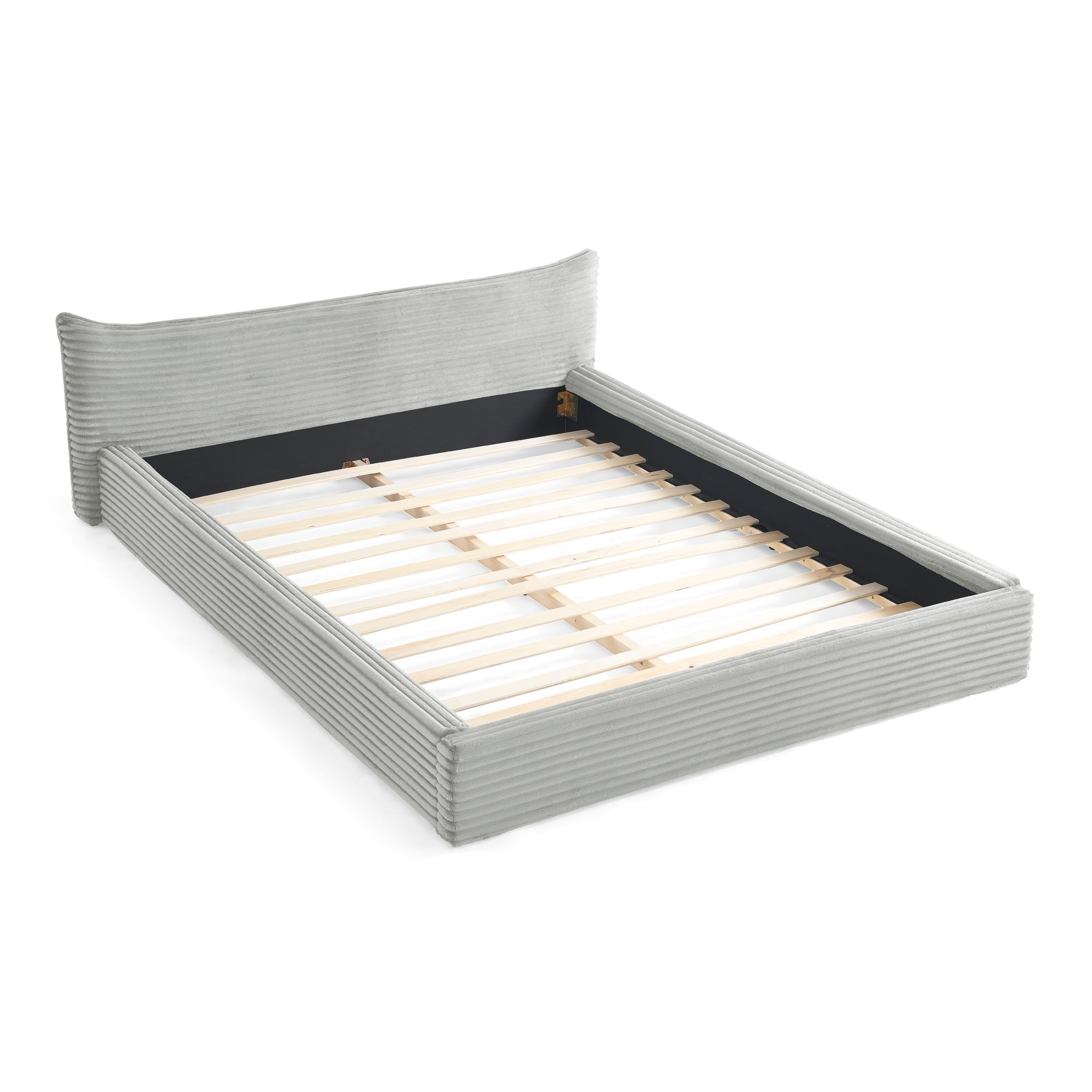 Queen Size Upholstered Bed FrameAnd velvet fabric,Grounded Platform Bed with Decorative Curved Headboard and Solid Wood Frame, No Box Spring Required(68''*87.75''*24.25'')